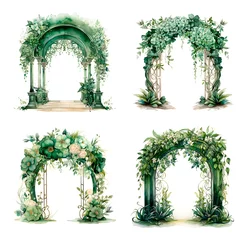 Poster Watercolor illustration wedding arch  for cerremony emerald green © Kislinka_K