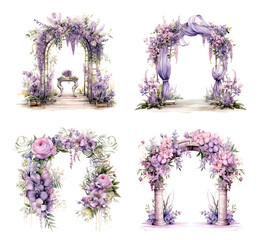 Watercolor illustration wedding arch  for cerremony lavander