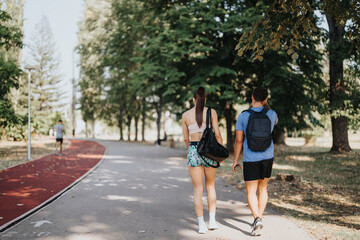 Obraz premium Beautiful couple going home after training.