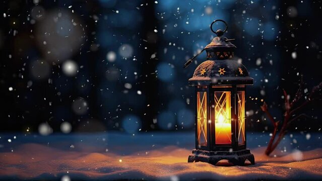 christmas lantern in the snow