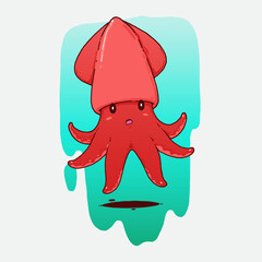 cute kawaii squid illustration art
