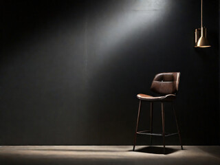 Black  wall with wooden floor and elegant bar stool generated by AI