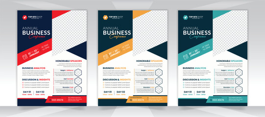 Online Business Conference Flyer a4 Layout With Colorful Accents