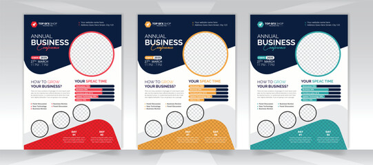 Modern business conference flyer layout template with A4 size - obrazy, fototapety, plakaty