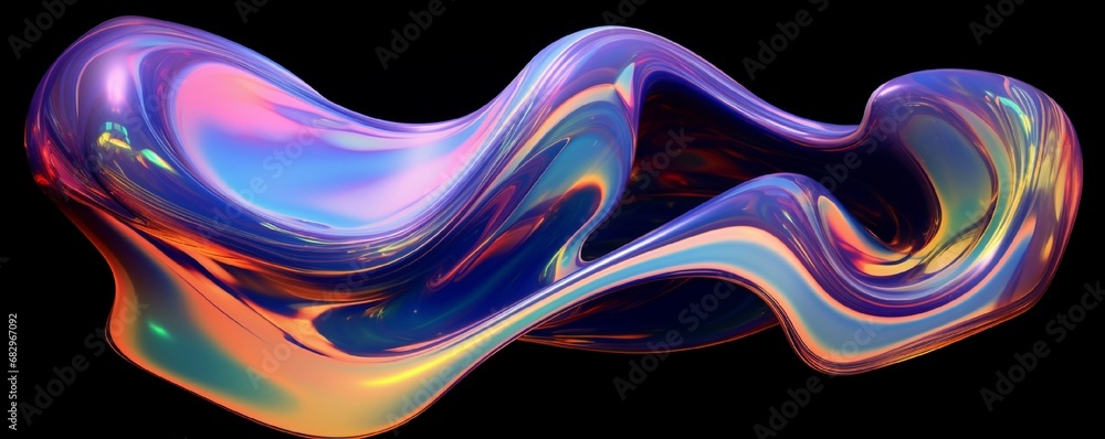 Poster 3d abstract distorted strange liquid shape. plastic effect. transparent glass surface with wavy refr
