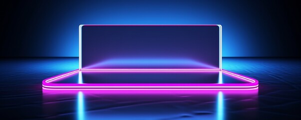 Abstract neon light fluorescent Neon Lights glow ,Reflection on water, exhibition background 3D illustration.