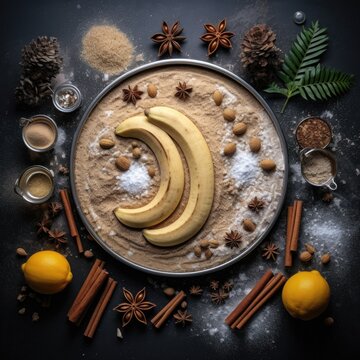 Banana-shaped gingerbread decorated with Sichuan Pepper Plant