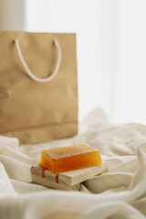 homemade soap in a warm and bright place