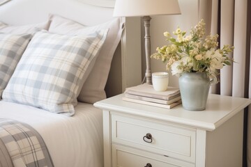 Chic Bedside Cabinet with Pastel Bedding Accents