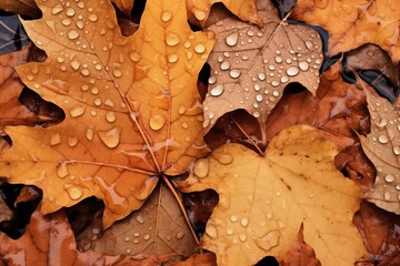 Detailed Close-Up of Crisp, Fallen Leaves Blanketing the Earth in a Colorful Seasonal Tapestry