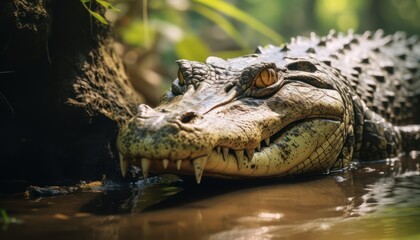 Obraz premium A American Crocodile Basking in the Serene Waters of its Habitat