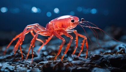 A Vibrant Red Antarctic Krill Captured in a Close-Up Moment, Showcasing its Beauty and Detail