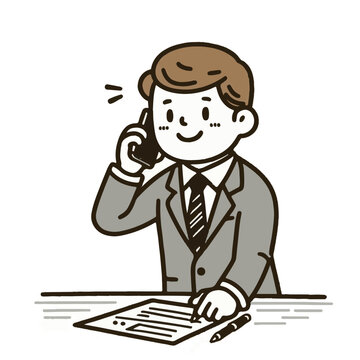 business man in  speaking on phone. Person calling to mobile. Vector illustration in cartoon style