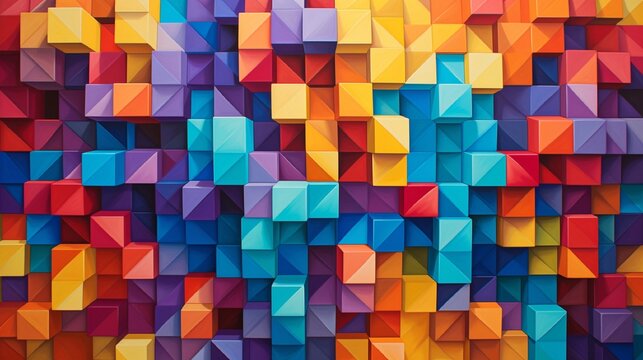 A mosaic of vibrant geometric forms blending seamlessly into an optical illusion.