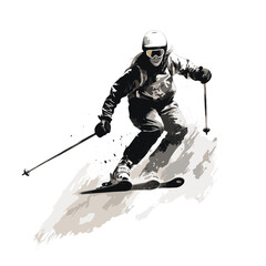 Silhouette of a male skier during a downhill, giant slalom descent on the snow