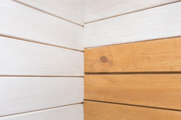 Wooden white brown boards corner plank joint interior part sample wall decoration design