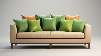 sofa with green pillows  isolated on white background