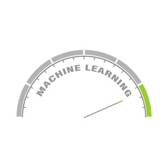 Machine learning concept. Instrument scale with arrow. Colorful infographic gauge element.