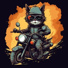 Cat driving a motorcycle in the summer