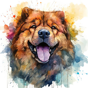 watercolor Chow Chow clipart, Generative Ai
