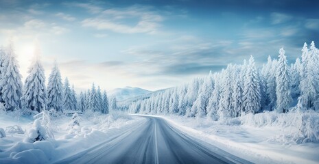 Fototapeta na wymiar Winter Wonderland: A Tranquil Journey through a Snowy Forest under a Serene Blue Sky