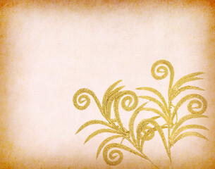 Gold branch of a ferns on old antique vintage paper background