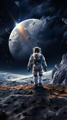 astronaut in front of a planet standing in a surface. Generative Ai