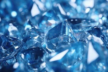 A close-up view of a bunch of blue diamonds. This image can be used to depict luxury, wealth, jewelry, or precious gemstones. - obrazy, fototapety, plakaty