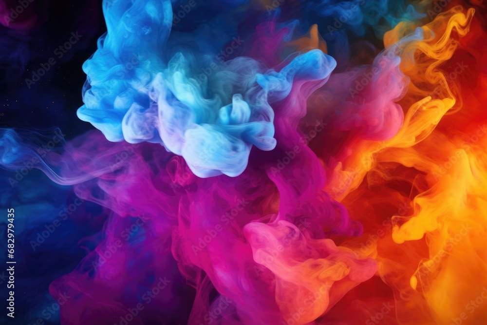 Poster colored smoke captured in a close-up shot on a black background. this vibrant image can be used to a