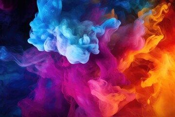 Colored smoke captured in a close-up shot on a black background. This vibrant image can be used to add an element of creativity and excitement to various projects. - obrazy, fototapety, plakaty