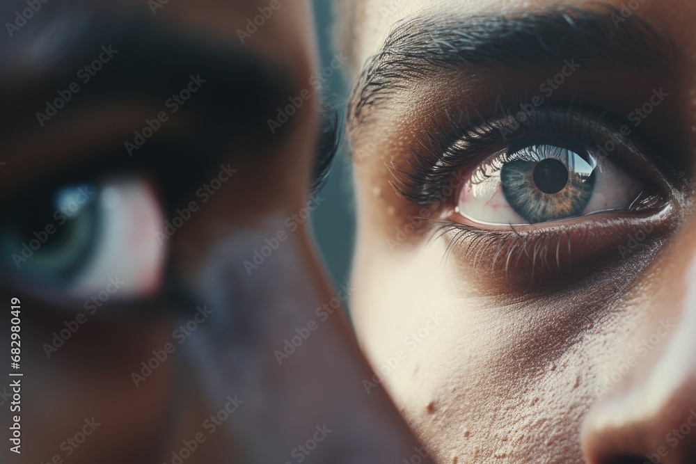 Aufkleber a close-up view of a person's eye and face. this image can be used in various contexts