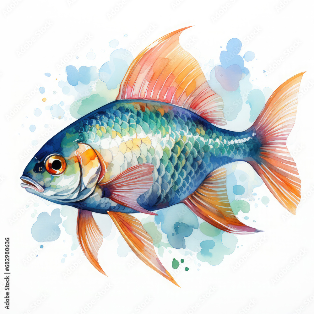 Wall mural Watercolor X-ray Tetra Clipart illustration Generative Ai