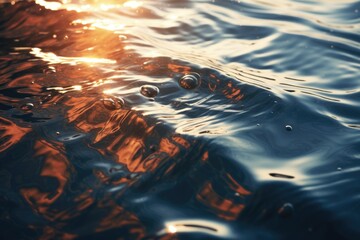 The sun shines brightly on the surface of the water, creating a beautiful reflection. This image can be used to depict tranquility and natural beauty.
