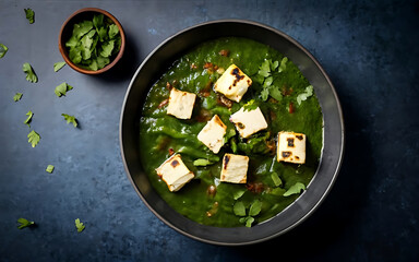 Capture the essence of Palak Paneer in a mouthwatering food photography shot Generative AI