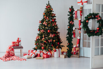 Fototapeta na wymiar Christmas, New Year interior with red brick wall background