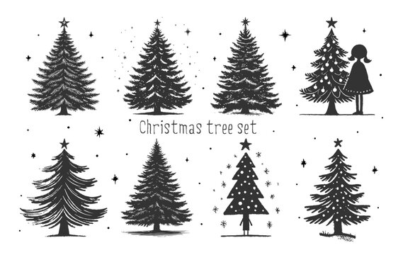 Set of christmas trees with stars.