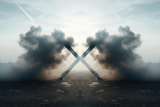 A powerful image of a cross with smoke billowing out of it. 