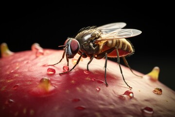 A fly sitting on top of a red apple. Suitable for nature, food, and health-related concepts