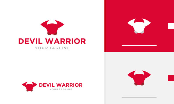 Logo design icon symbol abstract geometric mysterious red fire devil king warrior killer helmet