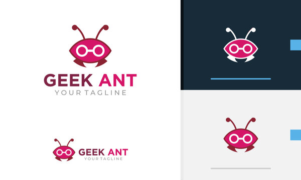 Logo design icon symbol abstract geometric red ant or nerd man with antenna wearing eyeglass and claw