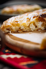 Traditional Bosnian and Turkish meal made from rolled pastry filled with spinach. In Turkey it is called Borek with cheese. In Bosnia this dish is called Pita Sirnica. Made from phyllo pastry.