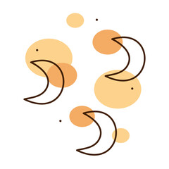 Abstract oval shapes with crescents in doodle style. Clipart colored vector illustration.