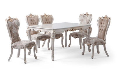 classic table and chair isolated on white background .classic dining table 