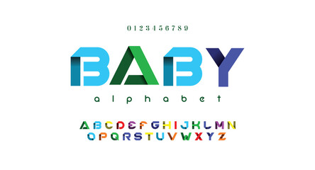 Baby Round modern alphabet. Dropped stunning font, type for futuristic logo, headline, creative lettering and maxi typography. Minimal style letters with yellow spot. Vector typographic design - obrazy, fototapety, plakaty