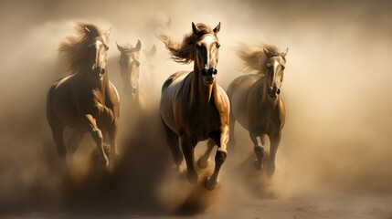 Fototapeta premium The horses are running at full speed. Beauty, power and dynamics.