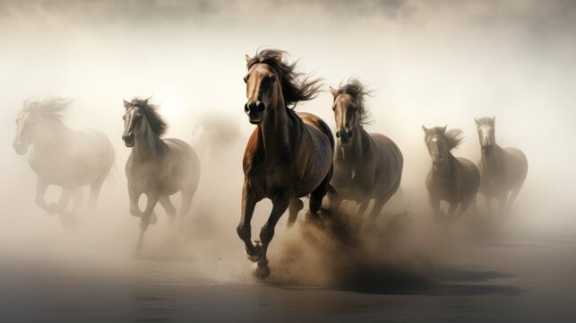 The horses are running at full speed. Beauty, power and dynamics.