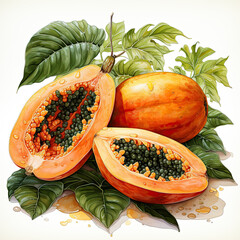 watercolor Cute papaya clipart, Generative Ai