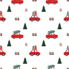Christmas seamless pattern with cute elements, simple winter design, background, wallpaper, paper gift, vector