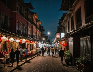 Fototapeta na wymiar photo of background chinatown street at night, generative AI