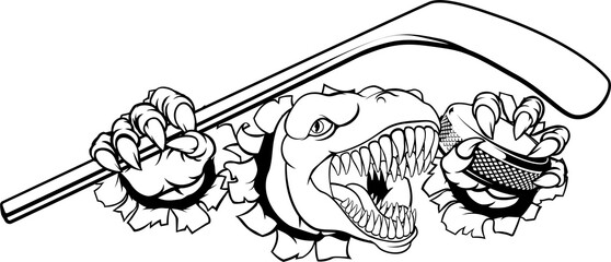 Dinosaur Ice Hockey Player Animal Sports Mascot © Christos Georghiou